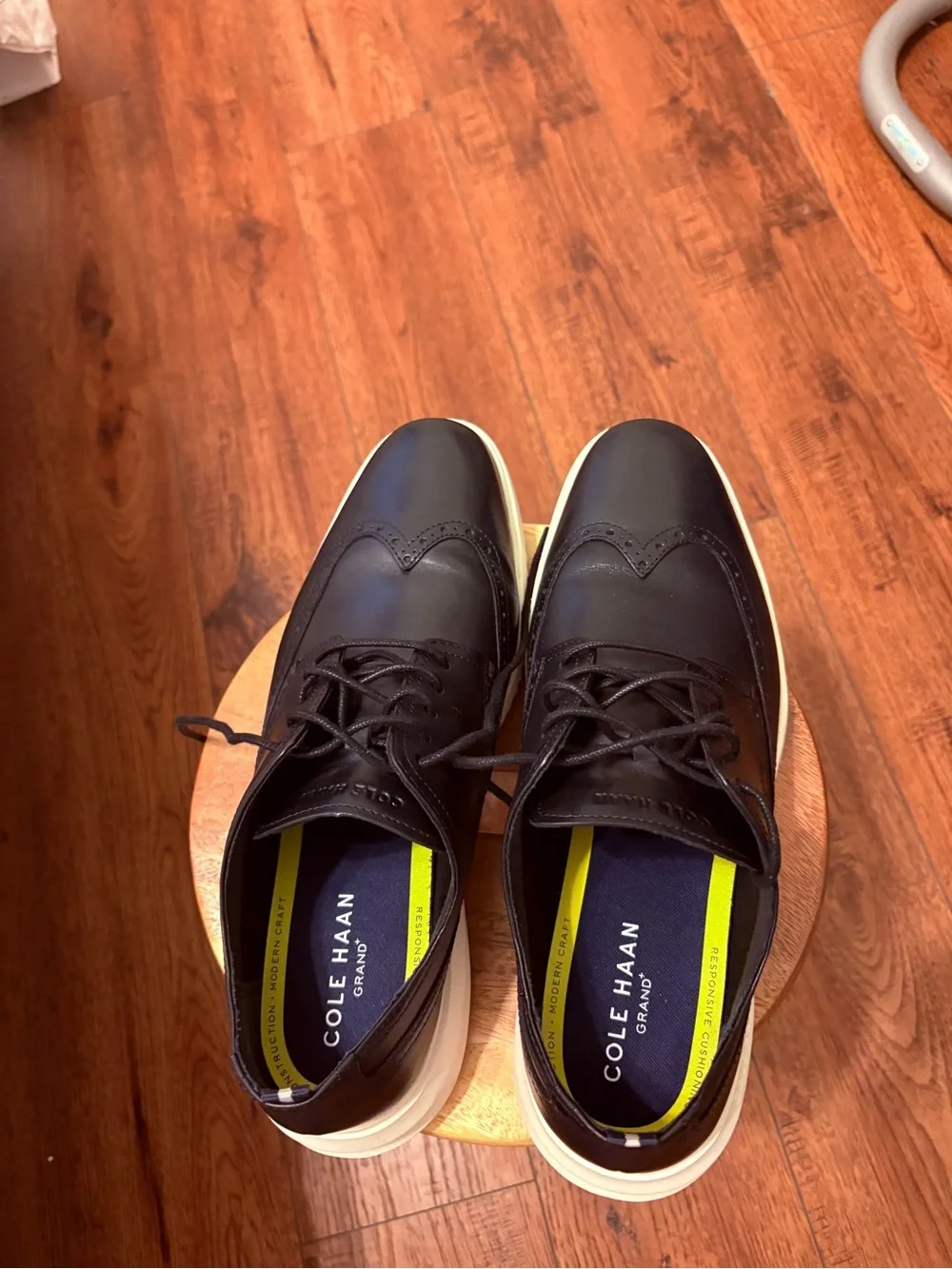 Cole Haan Black Leather Wingtip Derby with White Sole